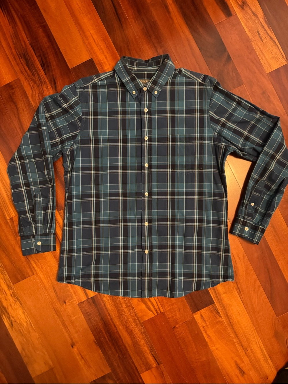 Slate & Stone Navy and Teal Plaid Button-Down Shirt